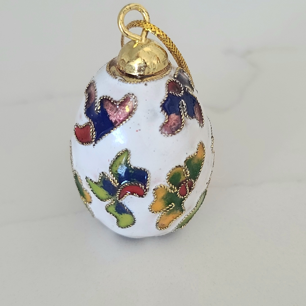 Vtg Set of Four Cloisonné Christmas Ornaments Hummingbird Snowman Ladybug Flower - Picture 7 of 10